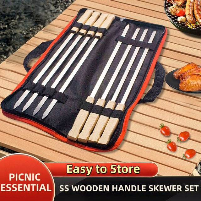 DUTRIEUX Kabab Koobideh Grillspieße aus Edelstahl mit Holzgriff, 6 oder 8 Stück, Silber, Länge: 43,2 cm - Bild 1