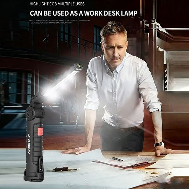 Heinast LED-Arbeitsleuchte mit Magnet und Aufhängehaken, wiederaufladbar, Schwarz - Bild 1