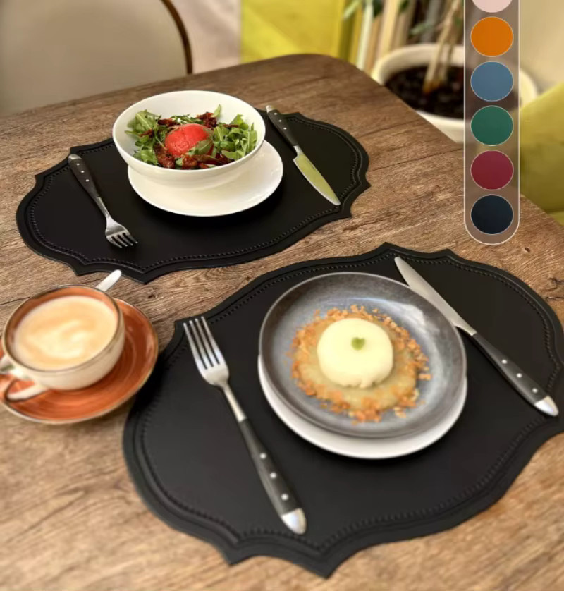 Set aus geformten PU-Kunstleder Tischsets von inyahome in Schwarz, Rosa und Grün - Bild 5
