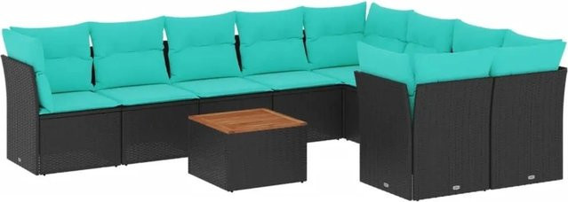 vidaXL 10-teilige Garten-Sofagarnitur aus Poly-Rattan und Akazienholz in Schwarz mit Kissen - Bild 1