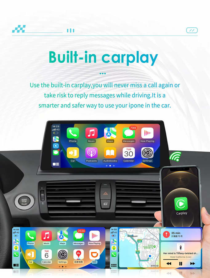 Hizpo Android 14 CarPlay Auto-Radio für BMW 1er Serie E81 E82 E87 E88 (09-16) Multimedia Autoradio 2DIN in Schwarz mit 10,25 Zoll Display - Bild 4