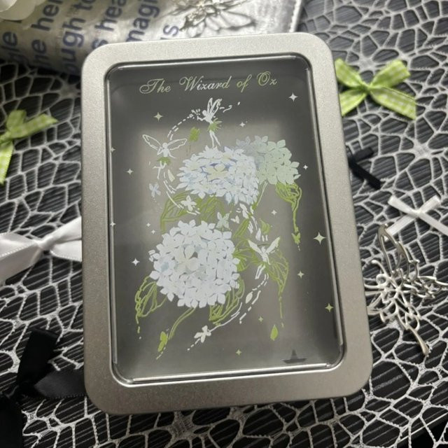 Aufbewahrungsbox aus Blech mit Pflanzenmuster und Fenster in Silber als Desktop-Organizer für Schmuck und Bastelbedarf - Bild 1