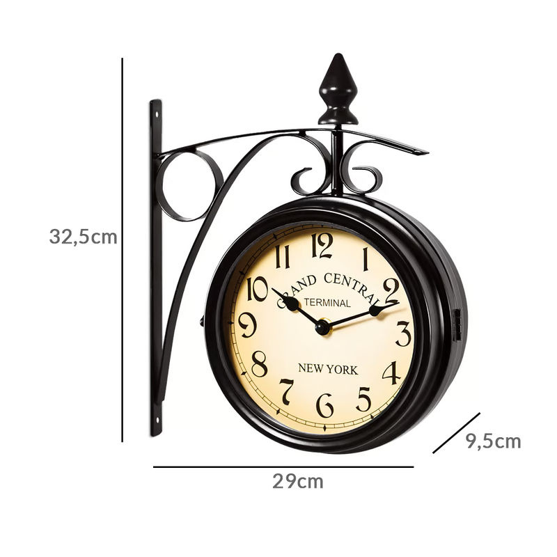 Deuba® Bahnhofsuhr im Retrolook, zweiseitig, Schwarz, Analog, Metall, Durchmesser: 32,5 cm - Bild 3
