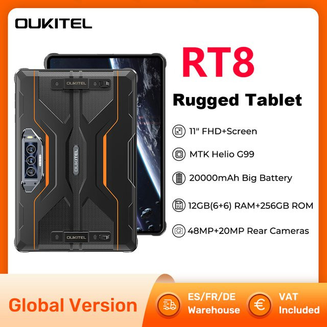Oukitel RT8 Robustes Tablet mit 11 Zoll FHD+ Display, 6GB RAM, 256GB Speicher, MediaTek Helio G99, 20000mAh Akku, Android 13 und NFC in Orange oder Black - Bild 1