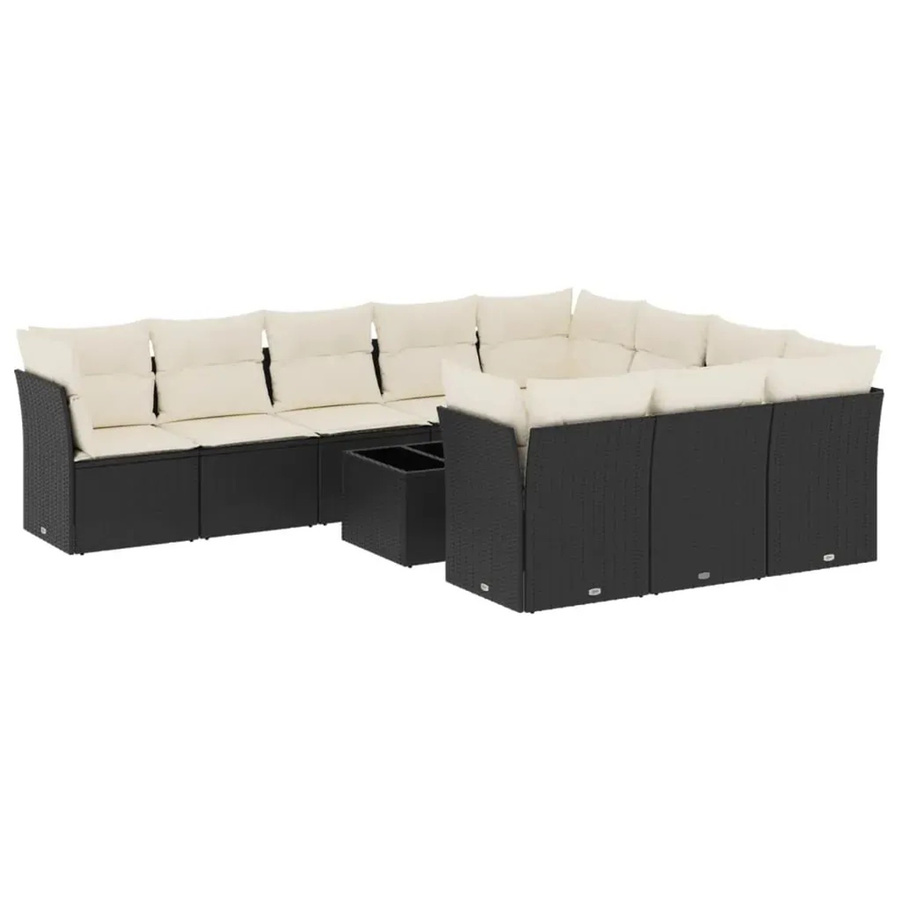 vidaXL 11-teilige Garten-Sofagarnitur in U-Form aus Poly-Rattan in Schwarz-Creme mit Kissen und Gartentisch - Bild 2