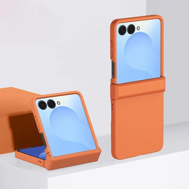 Luxus 3-in-1 Scharnierschutzhülle für Samsung Galaxy Z Flip 7 FE und Galaxy Z Flip 6, stoßfeste PC-Rüstung Rückabdeckung in Orange - Bild 1