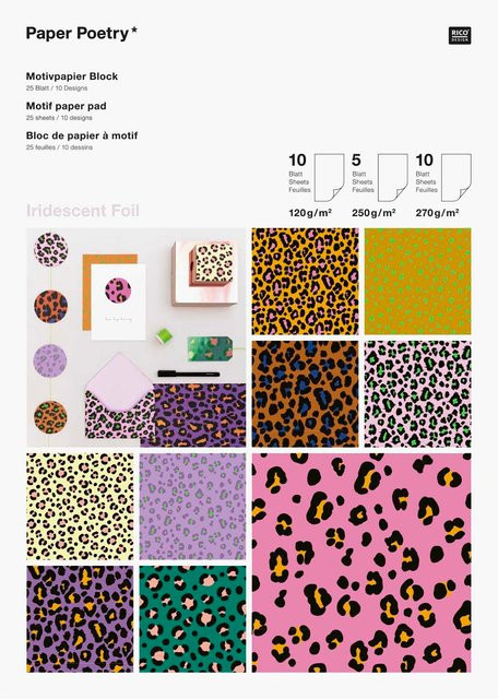 Rico Design Paper Poetry Motivpapierblock Acid Leo, 25 Blatt, A4, lila/Mehrfarbig, irisierend - Bild 1