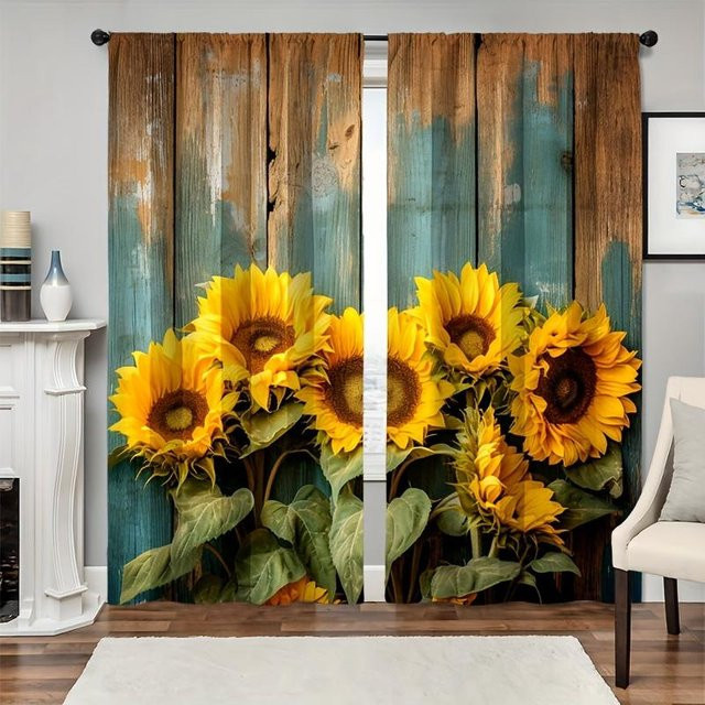 2er-Set Sonnenblumen Vorhänge von Yiran Furniture mit 3D-Digitaldruck, Mehrfarbig, B: 100 cm, H: 130 cm - Bild 1