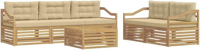 vidaXL Outdoor-Sofagarnitur aus Akazienholz mit Polstern in Weiß und Beige, 6-teiliges Set mit Tisch und Sitzkissen im modernen Latten-Design - Bild 1