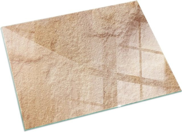 Tulup Glasplatte für Kamin in Beige mit Natursteinstruktur, B/B/H: 120 x 80 cm - Bild 1