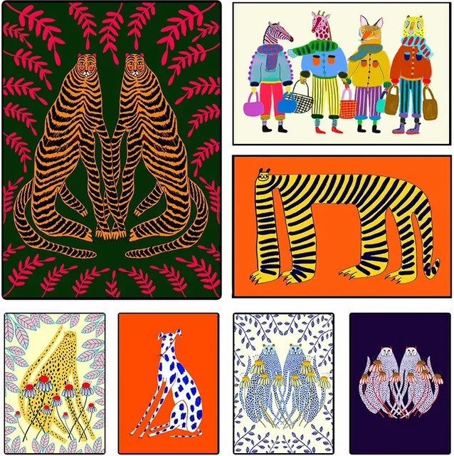 Potdemiel Leinwandkunst für das Kinderzimmer mit bunten Dschungel-Tieren wie Gepard, Tiger und Leopard in Multicolor - Bild 1