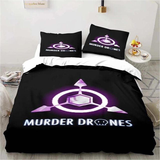 Bettwäsche-Set Murder Drones von Binchi Outdoor Product in Schwarz mit Motiv-Druck, bestehend aus Bettbezug und Kissenbezug, B/H: 135 x 200 cm - Bild 1