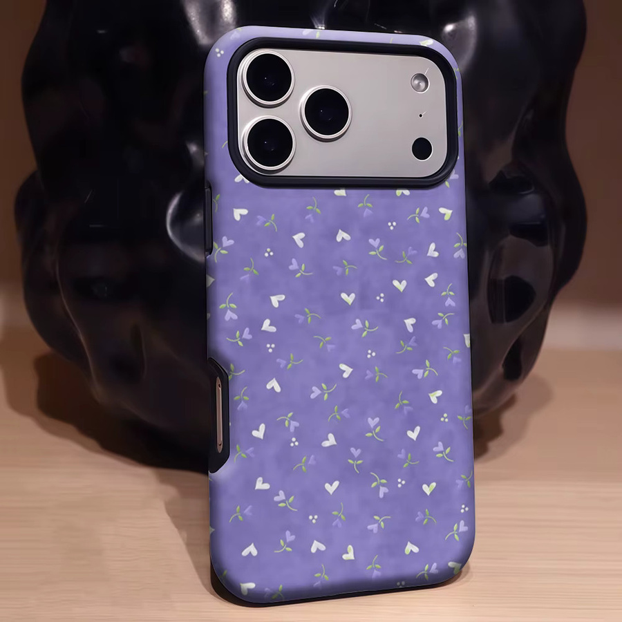 Potdemiel Magnetische Handyhülle mit Herz- und Blatt-Design in Lila für iPhone 17 16 15 14 13 Pro Max Plus, Robuste Doppelschichtige Hülle - Bild 3