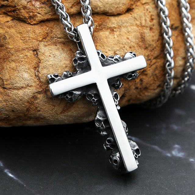 NORTHMAN Halskette Edelstahl, Kreuz, Schädel Anhänger, Silber, Unisex - Bild 1