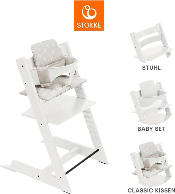 Stokke Tripp Trapp Treppenhochstuhl Bundle in White mit Babyset und Sitzkissen aus Buchenholz - Bild 1