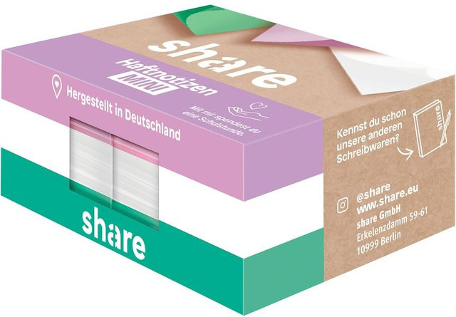 share Haftnotizblock Mini in Weiß, Pastellviolett und Pastellgrün mit 6 x 100 Blatt - Bild 1