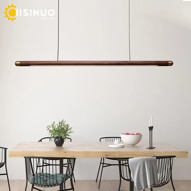 Minimalistische LED-Pendelleuchte IISINUO aus Walnussholz in Schwarz und Gold für Esszimmer, Küche und Wohnzimmer - Bild 1