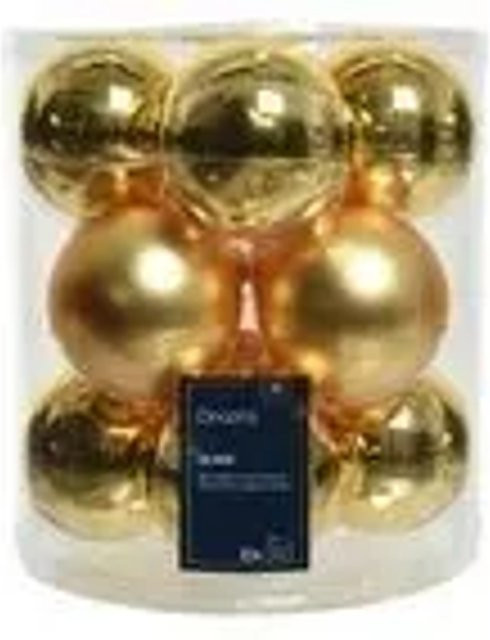 Kaemingk Weihnachtsbaumkugeln aus Glas in Hellgold Matt, 12 Stück, Durchmesser: 8 cm - Bild 1