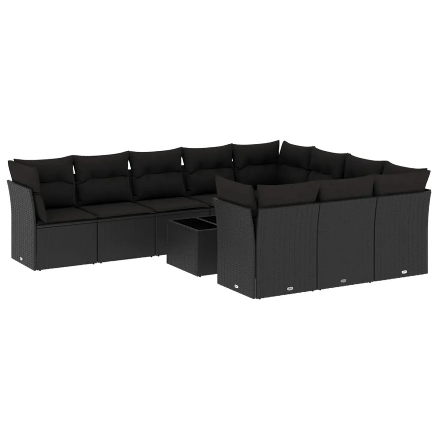 vidaXL 11-tlg Garten-Sofagarnitur aus Poly-Rattan mit Kissen in Schwarz - Bild 2