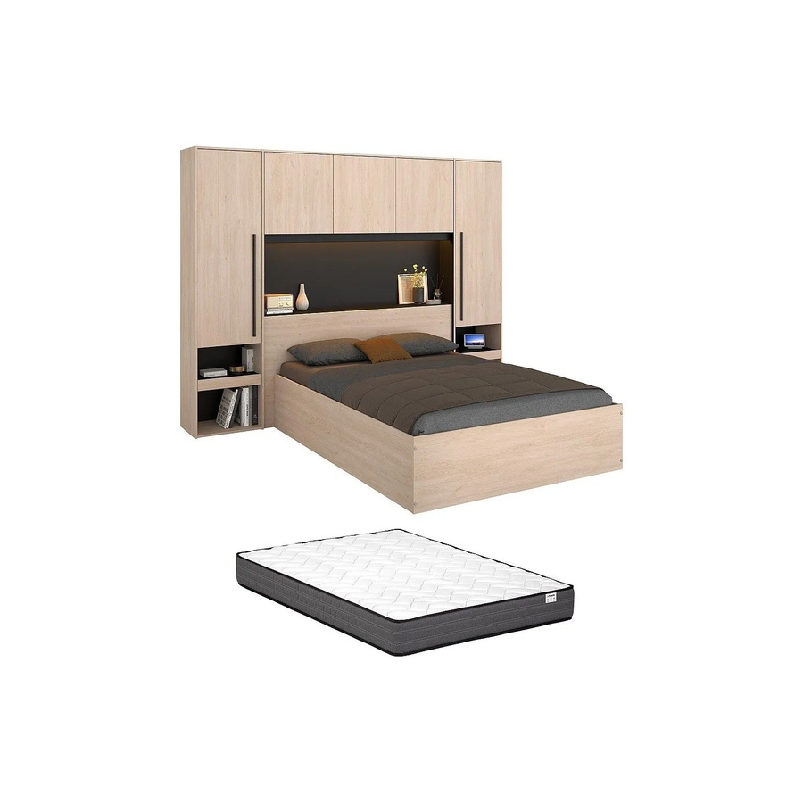 Velona Bett mit Bettkasten und Unterbettbeleuchtung in Schwarz und Natur, B/T: 140 x 190 cm, Gesamtlänge: 265,2 cm - Bild 2