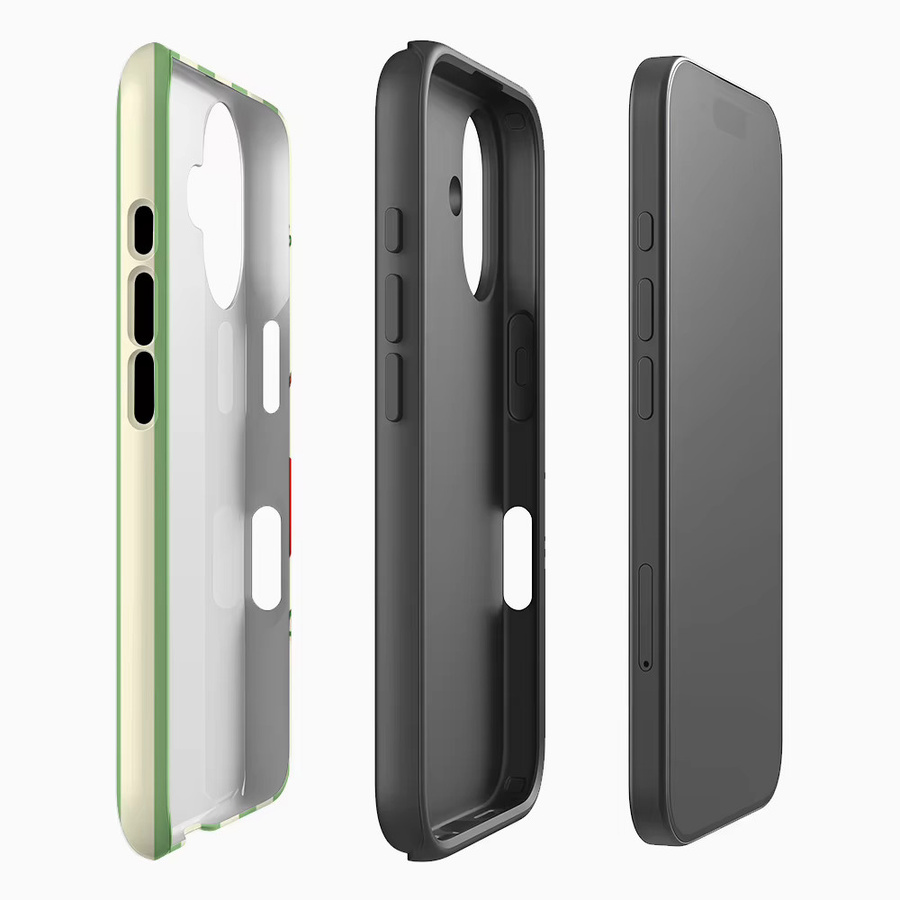 Potdemiel Handyhülle mit Kirschen-Design auf grünen Streifen für iPhone 17 16 15 14 13 Pro Max Plus, mehrfarbig, doppelschichtige Rückseite - Bild 2