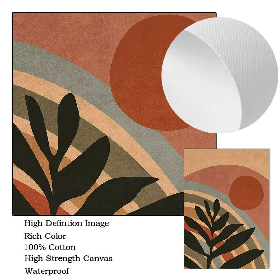 Potdemiel Mid Century Modern Wandkunstdruck Sonne in Orange und Terrakotta als Leinwand-Poster im Portraitformat - Bild 3