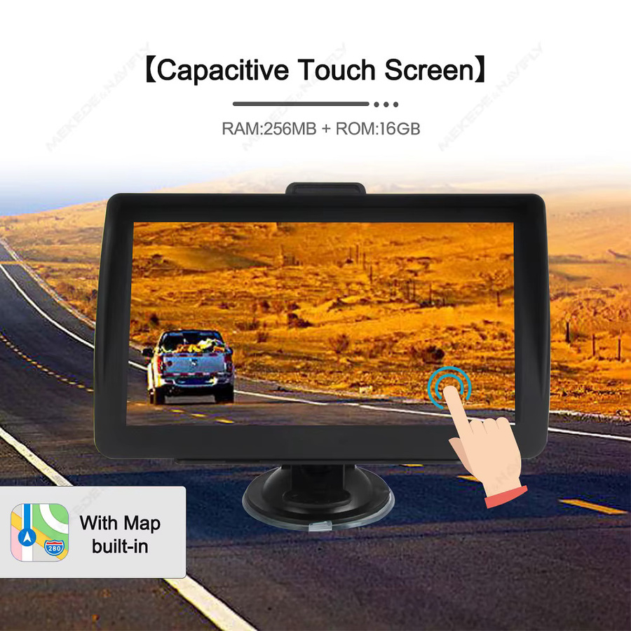 Navifly 7-Zoll GPS-Navigationssystem mit kapazitivem Touchscreen und integrierter Europakarte in Schwarz, unterstützt MP3, FM und TF-Medien - Bild 2