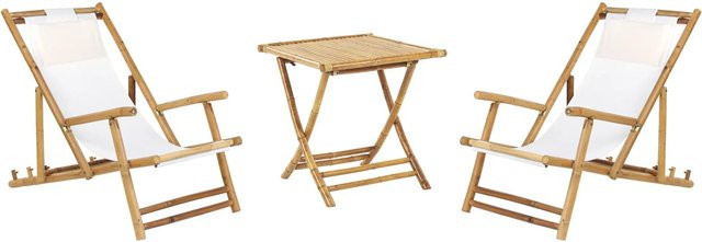 Beliani Bistro Set ATRANI/MOLISE in Cremeweiß und Braun aus Bambus, B/T/H: 70 x 70 x 73 cm - Bild 1