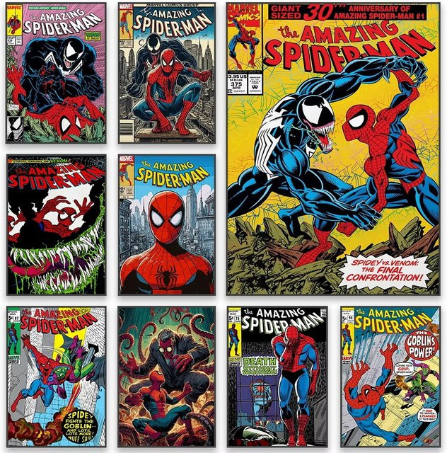 Beast Kingdom Marvel Spider-Man No Way Home Poster mit Venom im klassischen Comic-Stil als Diamantmalerei für die Kinderzimmer-Dekoration, Mehrfarbig - Bild 1