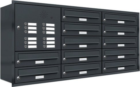 AL Briefkasten-Mehrfachsystem für 12 Parteien zur Unterputzmontage in Grau, B/H/T: 118,9 x 61,5 x 27,5 cm - Bild 1