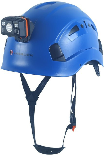 LOEBUCK Schutzhelm Blau mit Schutzbrille und LED-Scheinwerfer nach EN 397 für Bauarbeiten, Kopfumfang: 53-64 cm - Bild 1