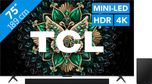 TCL 75 Zoll QD Mini-LED C61K 4K UHD Fernseher in Schwarz inklusive TCL Q75H - Bild 1