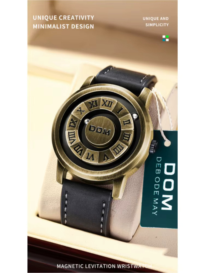 DOM Herren-Quarzuhr, Messing, Bronze, Lederarmband - Bild 7