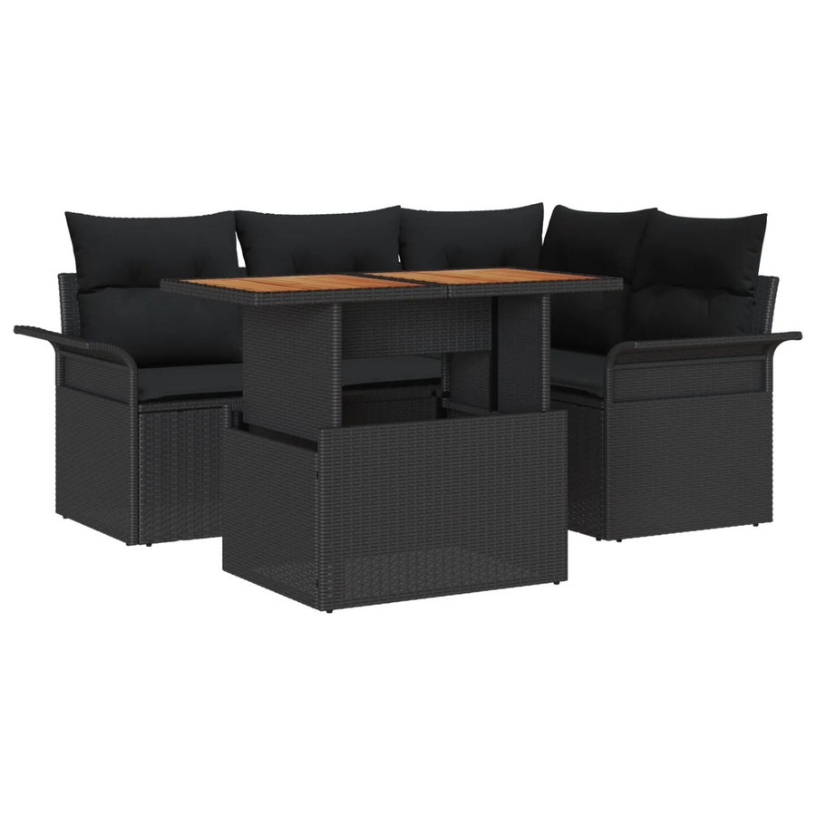 vidaXL Garten-Sofa-Set aus Poly Rattan in Schwarz mit 5 Teilen und integriertem Stauraum - Bild 2