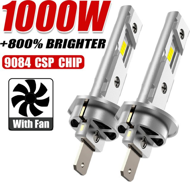 XMSJ H1 H7 LED-Scheinwerferlampen mit Lüfter, CANBUS-kompatible Mini-LED-Leuchten in Silber, 6000 K, 12 V, Plug & Play - Bild 1