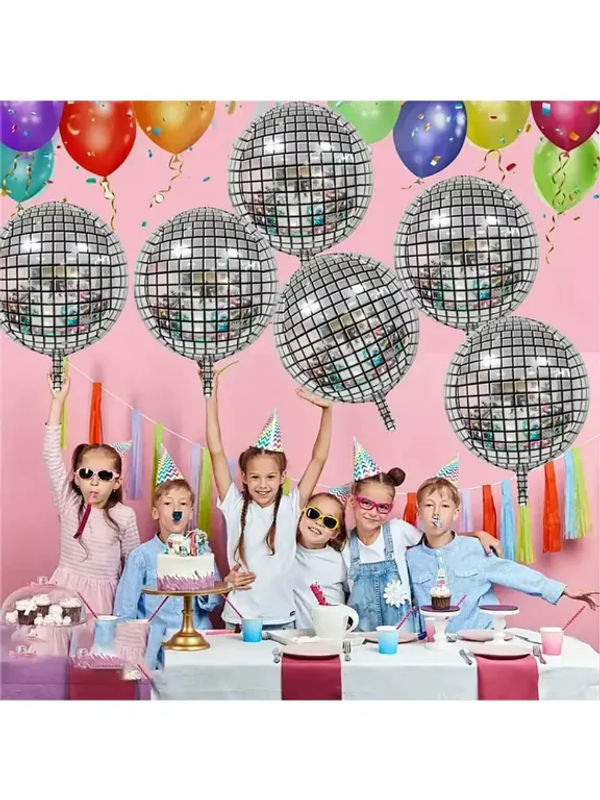 6 Stück Potdemiel Disco-Kugel Folienballons in Silber, 22 Zoll 4D Metallische Ballons für Geburtstag und Hochzeit - Bild 6