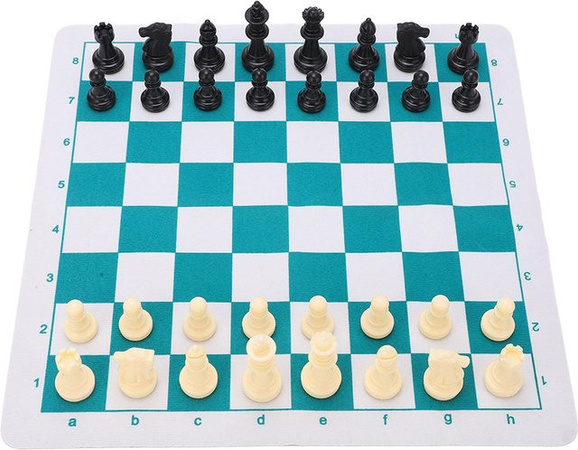 Fishine Schachspiel, Reise-Schachbrett, Kunststofffiguren, PU-Leder, Blau