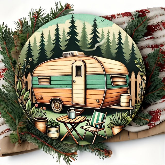 Vintage Camper RV Aluminium-Wandschild von Potdemiel, Mehrfarbig, B/H: 20,3 x 20,3 cm - Bild 1