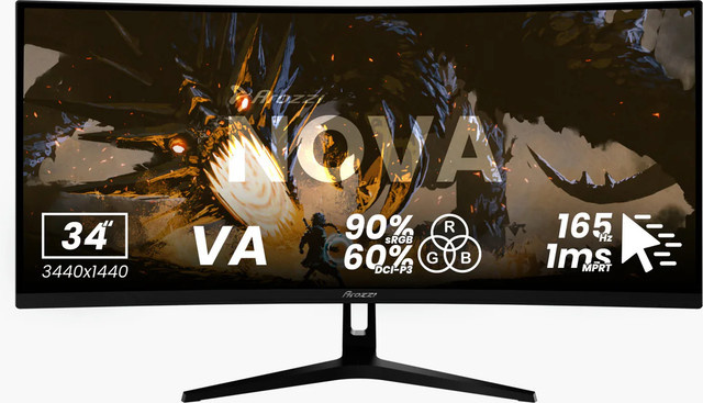 Arozzi Nova Gaming-Monitor, 34 Zoll, Curved, WQHD, VA, 165 Hz, Schwarz - Bild 1