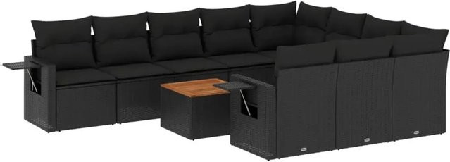 vidaXL 11-tlg Garten-Sofagarnitur in L-Form aus Polyrattan mit Kissen in Schwarz - Bild 1