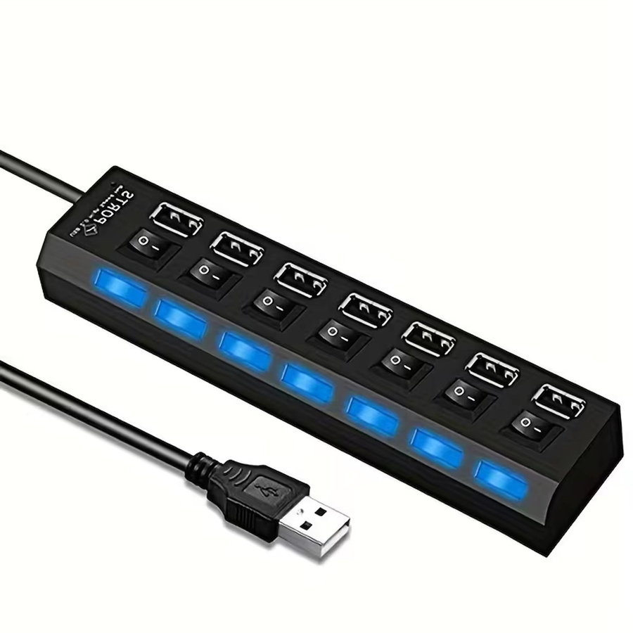 7-Port USB 2.0 Hub Schwarz mit unabhängiger LED Ein/Aus Funktion als USB-Verteiler für PC, MacBook und Laptop - Bild 4