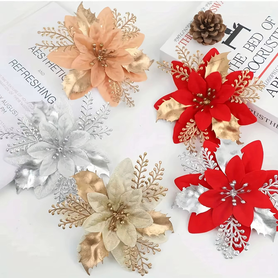 DUTRIEUX Weihnachtsdekoration Set mit 20 Stück bunten Zucker-Weihnachtssternen und Blumen-Clips in Rot und Gold - Bild 4
