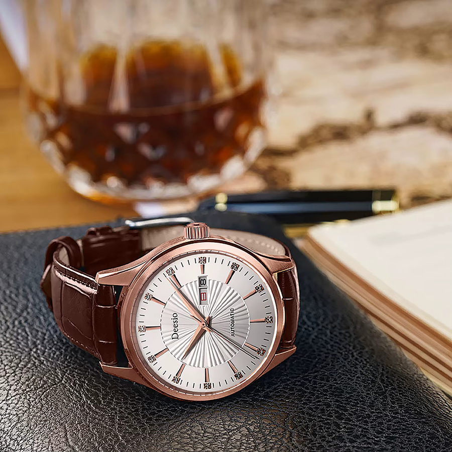 Deesio Armbanduhr Automatik, Edelstahl, Leder, Datum, Herren - Bild 2