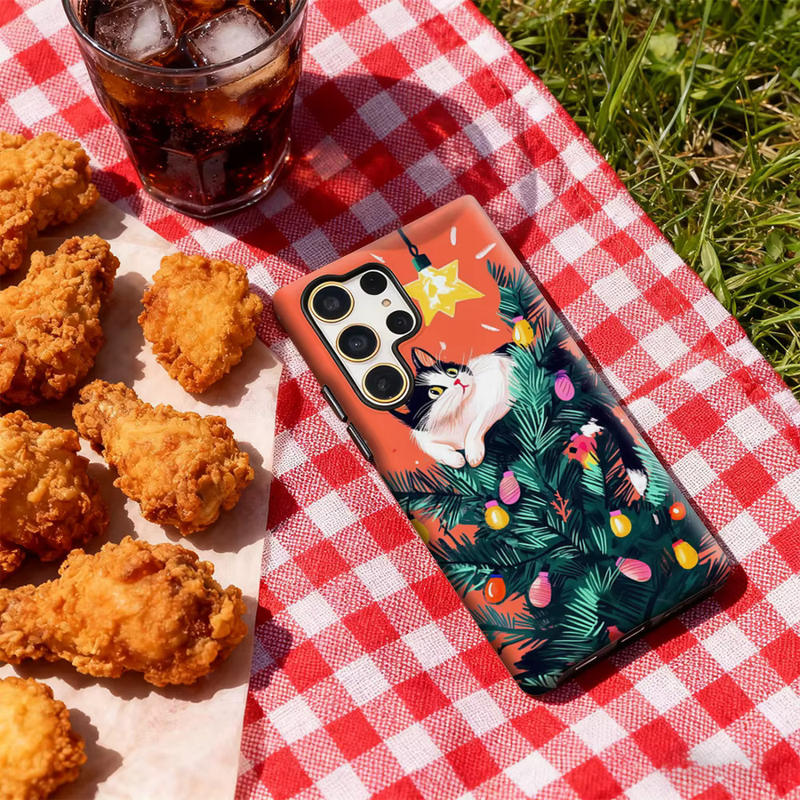 Handyhülle mit skurrilem Weihnachts-Katzenbaum-Design für Samsung Galaxy S25 Ultra, S24 und S23 Ultra Plus, glänzende doppellagige Rückseite, Multicolor - Bild 5
