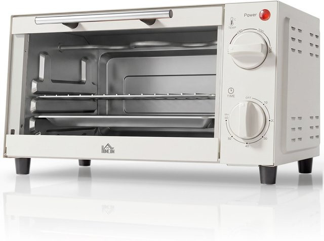 HOMCOM Minibackofen 9L in Cremeweiß mit Edelstahl-Gehäuse, Grillfunktion, Ober- und Unterhitze, 750W und Timer - Bild 1