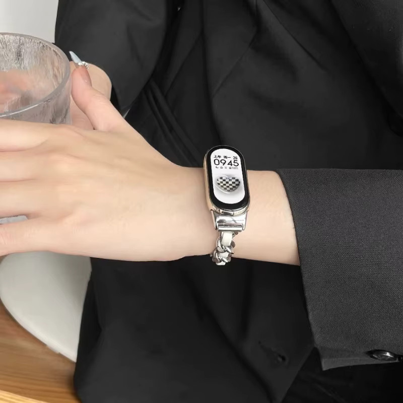 JBAILI Uhrenarmband Leder, Edelstahl, Silber, Damen, für Xiaomi Mi Band 8 9 10 - Bild 3