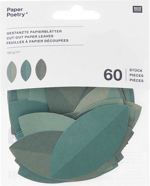 Rico Design Paper Poetry Bastelset mit grünen Papierblättern, 60 Stück, 4,3 x 7 cm - Bild 1