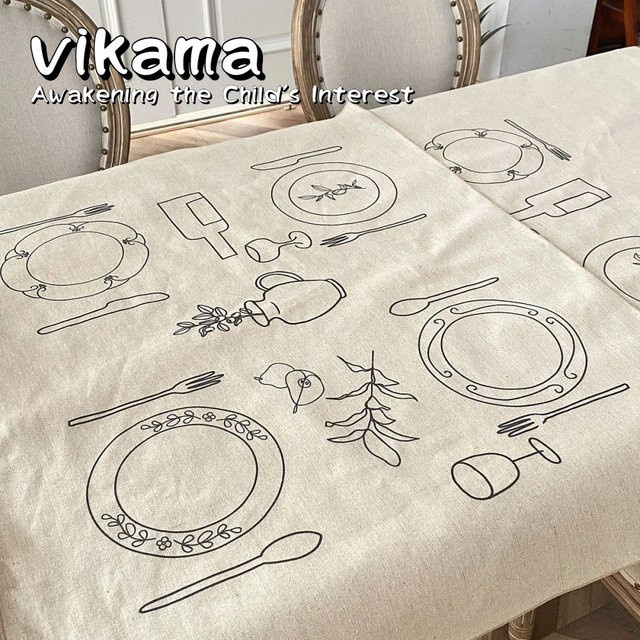 VIKAMA Leinentischdecke in Beige mit modernem Grafikdesign, wasserabweisend und rechteckig - Bild 1