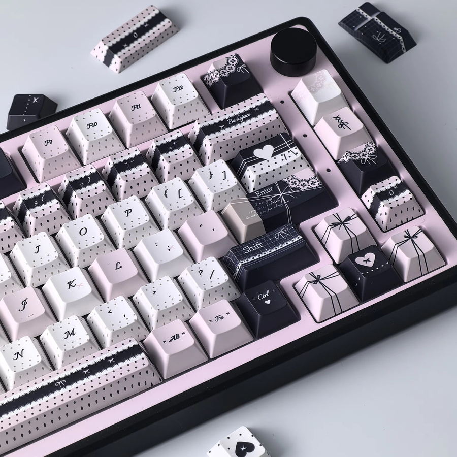 MAIMOOO Lolita-Stil Tastenkappen aus PBT im Moa Cherry Design für AZERTY Alice Layout in Blau, Rosa und Schwarz - Bild 4