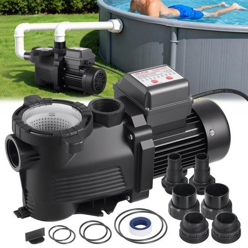 VEVOR Poolpumpe 550W mit 14.000 l/h maximalem Durchfluss, Single Speed für Above-Ground und In-Ground Pools, Whirlpools und Spas, inklusive 24-Stunden-Timer und Filterkorb - Bild 1